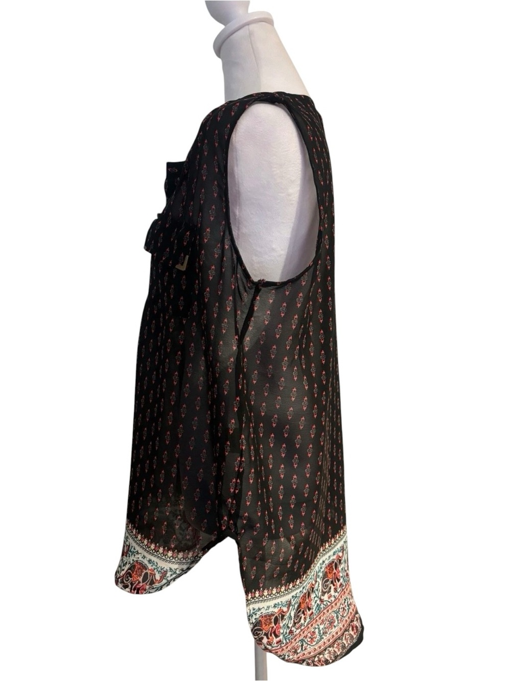Live 4 Truth 1X Sleeveless Tunic Blouse Elephant Hem Boho Festival Sheer Top - Picture 2 of 4